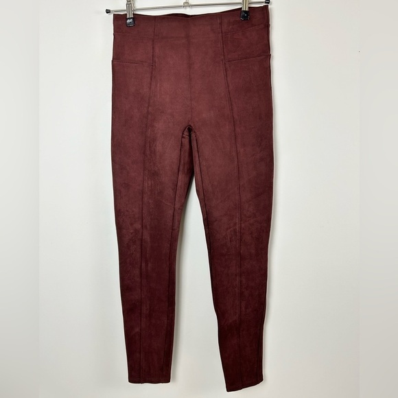 SPANX Pants - SPANX Faux Suede Leggings Dark Red Large EUC